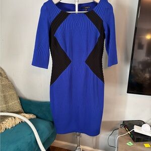 Signature by Sangria Royal Blue and Black Long Sleeve Dress